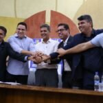 Políticos da Federação União Progressista anunciam apoio a Ricardo Ferraço em evento realizado em Vitória para as eleições de 2026 no Espírito Santo.
